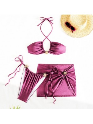 Costume Bagno Brasiliano 3 Pezzi Bikini Mini Gonna Mare Donna Swimsuit 550171